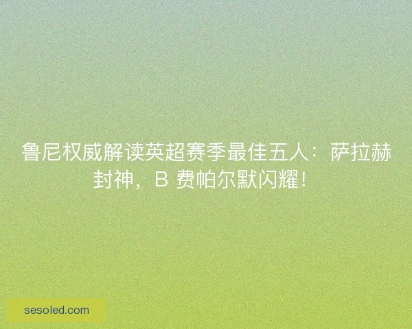鲁尼权威解读英超赛季最佳五人：萨拉赫封神，B 费帕尔默闪耀！